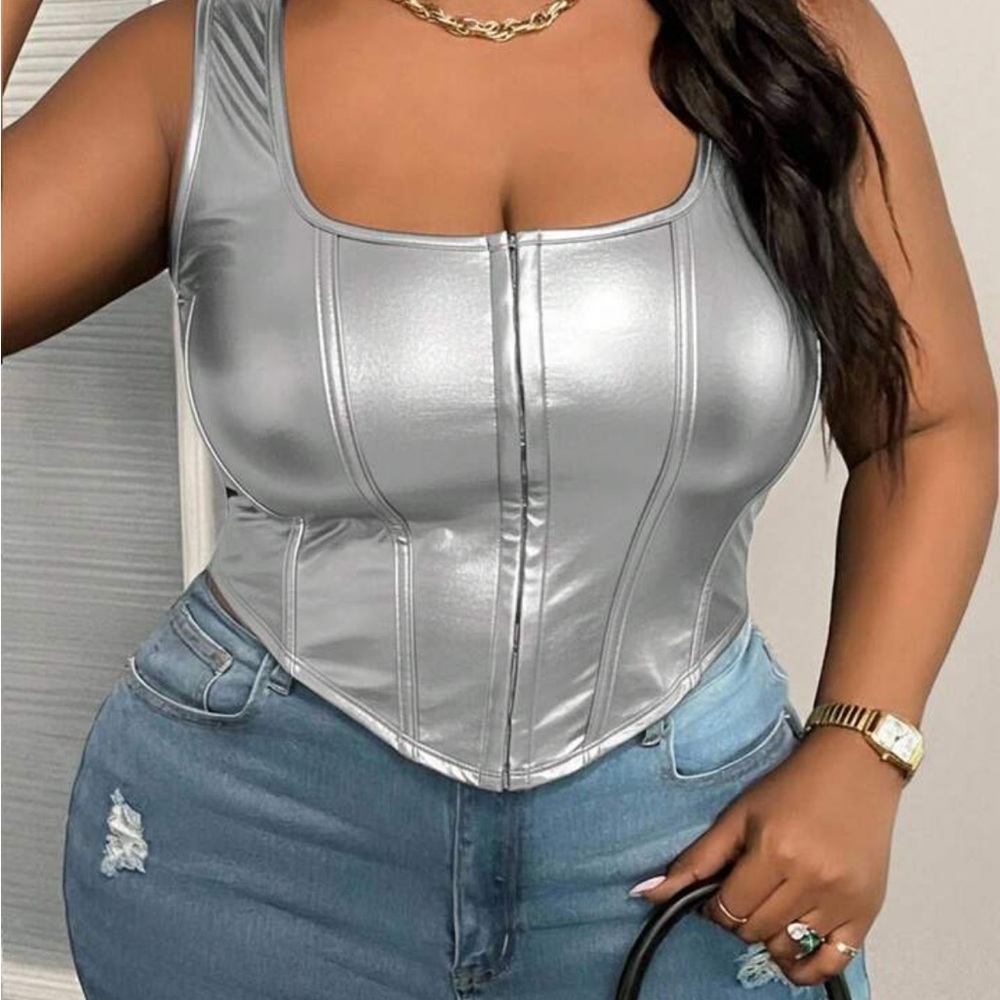 SHEIN Silver Metallic Crop Top